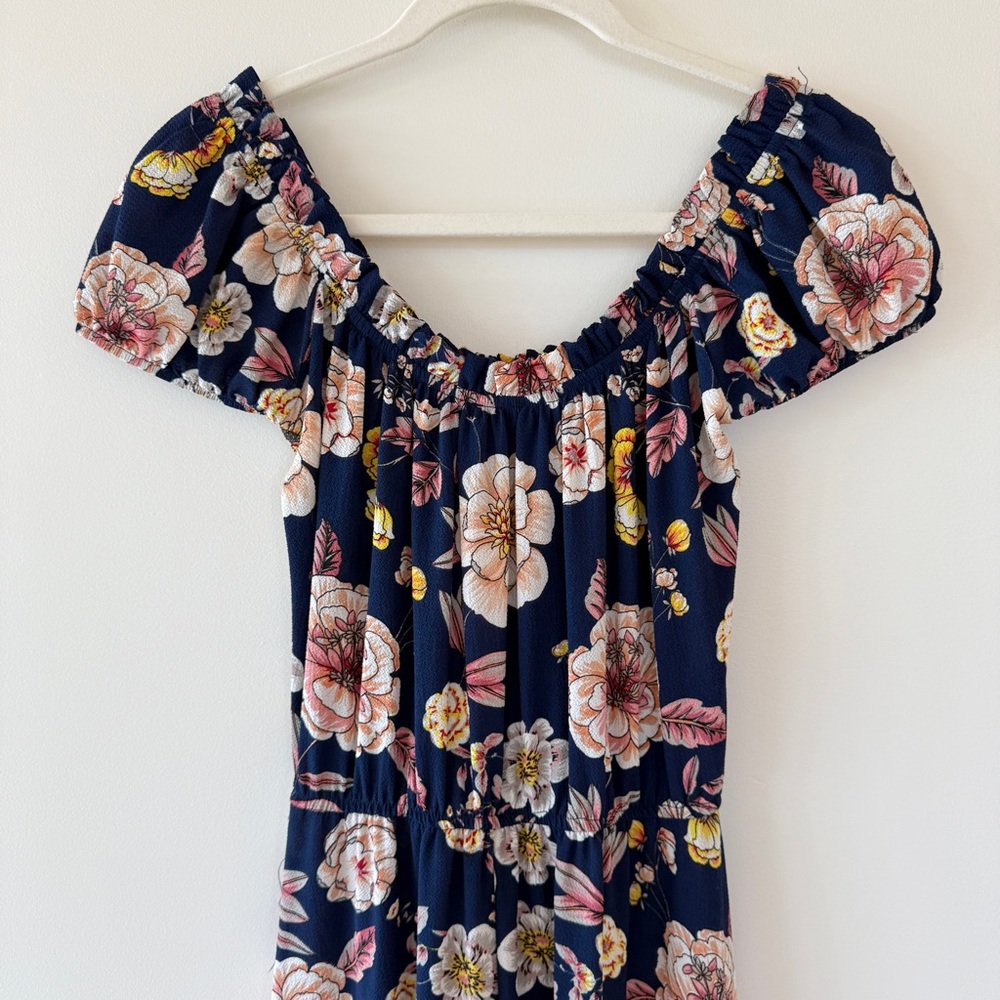 NWT Aqua Floral Off-Shoulder Ruffle Maxi Dress Navy Pink | Womens XS - Picture 7 of 11